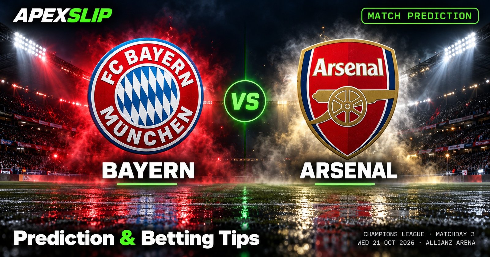 Bayern vs Arsenal prediction cover for the Champions League game at the Allianz Arena