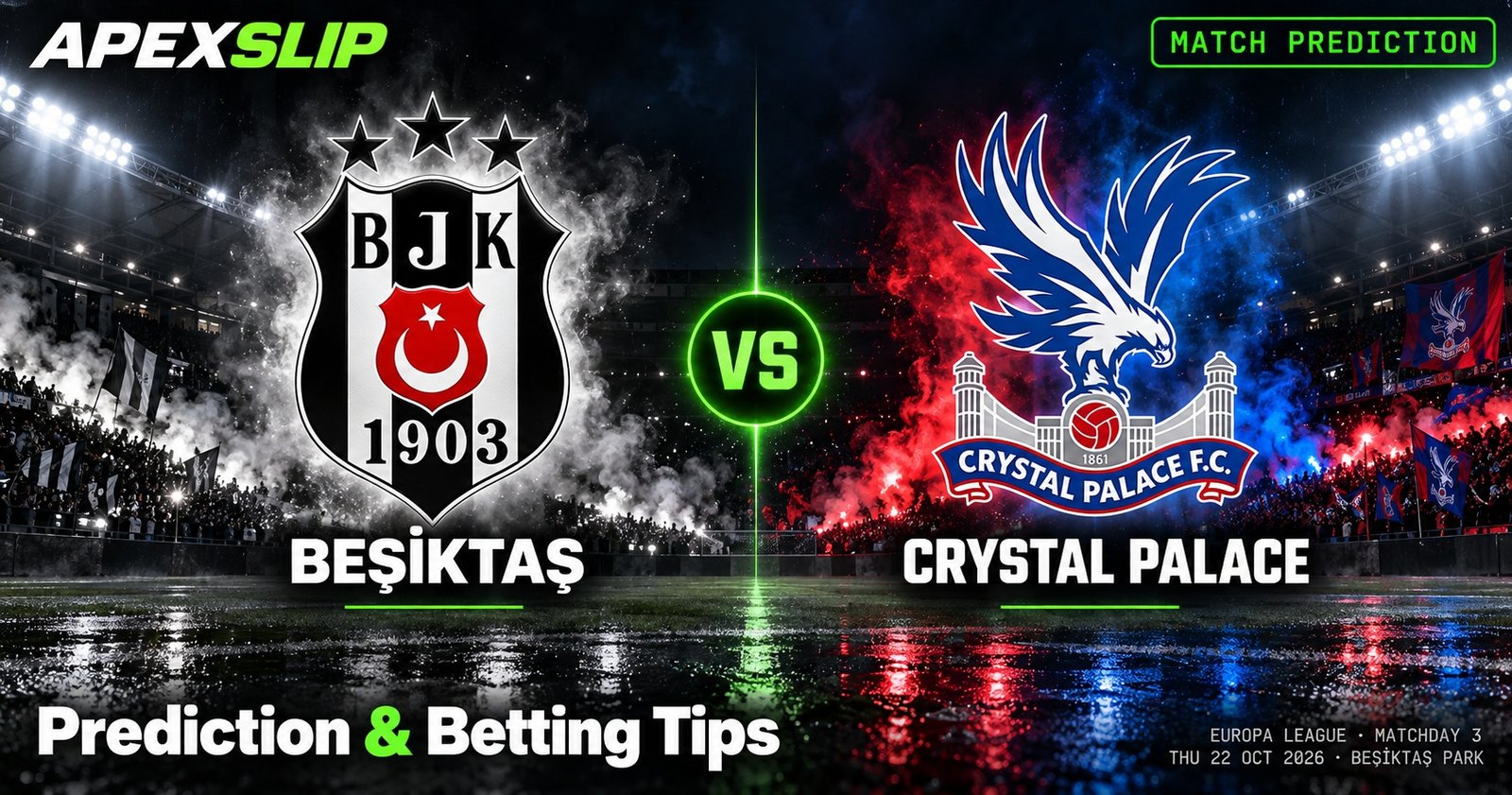 Besiktas vs Crystal Palace prediction cover for the Europa League game in Istanbul