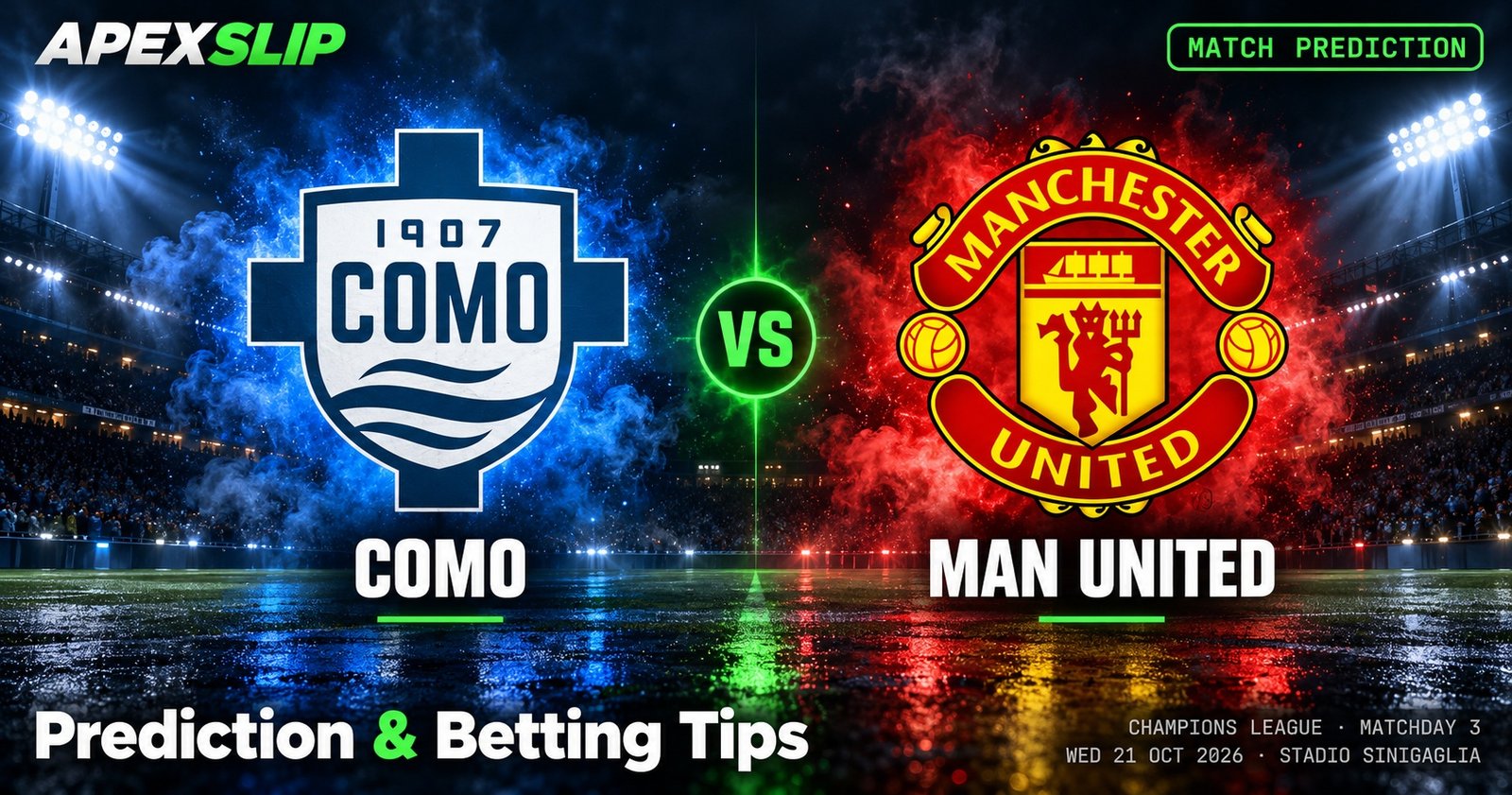 Como vs Man United prediction cover for the Champions League game at the Sinigaglia