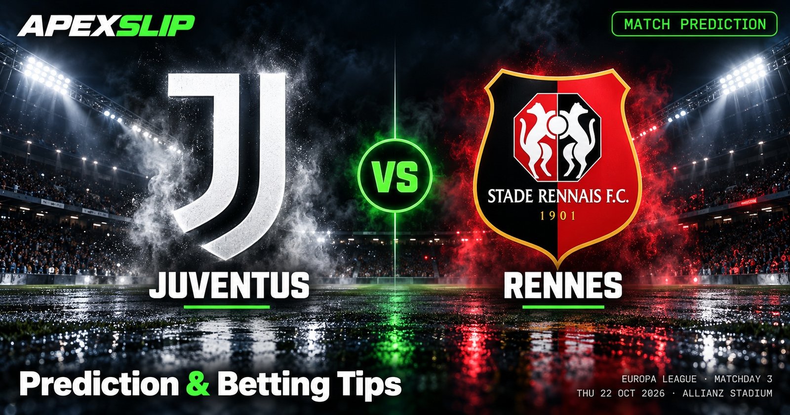 Juventus vs Rennes prediction cover for the Europa League game in Turin