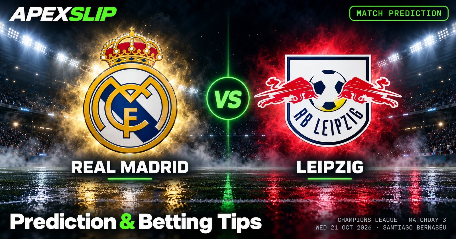 Real Madrid vs Leipzig prediction cover for the Champions League game at the Bernabéu
